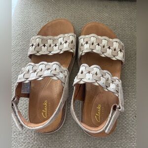 Clarks Girls Metallic Beige Braided Strap Sandals